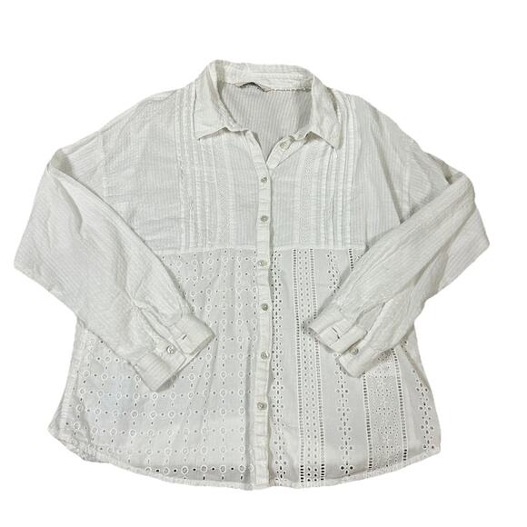 Tu Womens White Cotton Broderie Anglaise Eyelet Button Down Top Size 14 - Picture 1 of 6